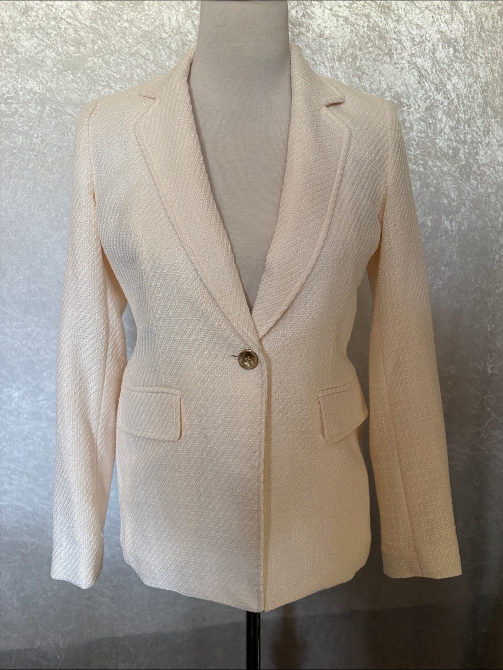 Bar III Blazer Single-Button Winter Cream textured Size XXS